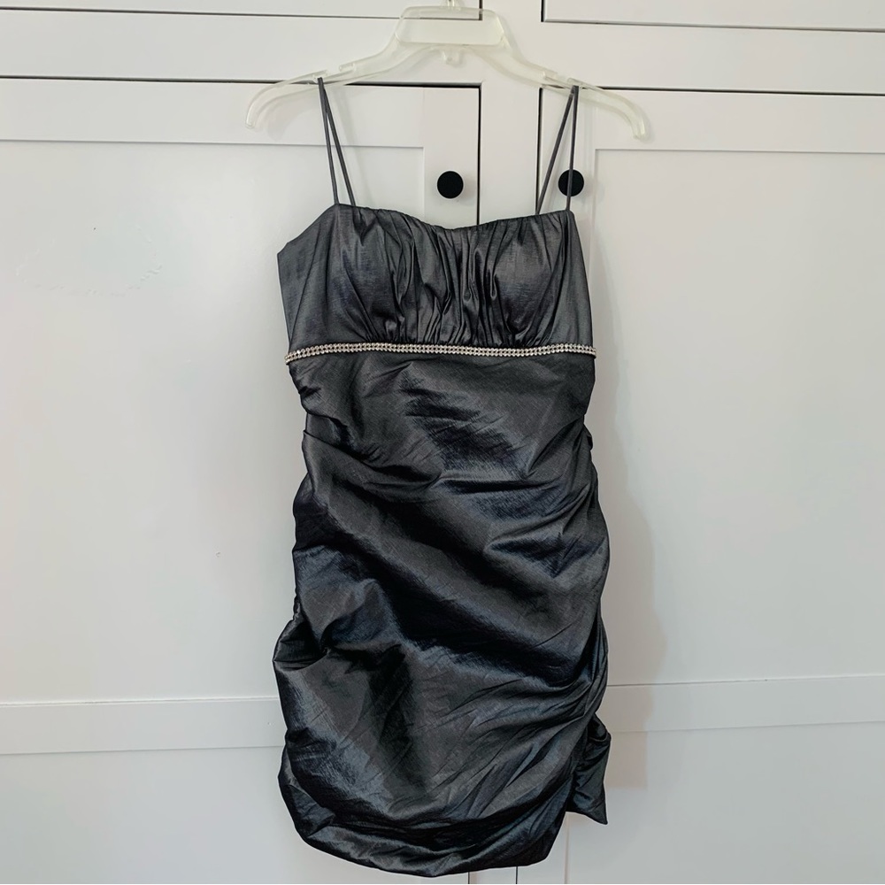 Eureka Metallic Gray Rushed Mini Dress Size Large